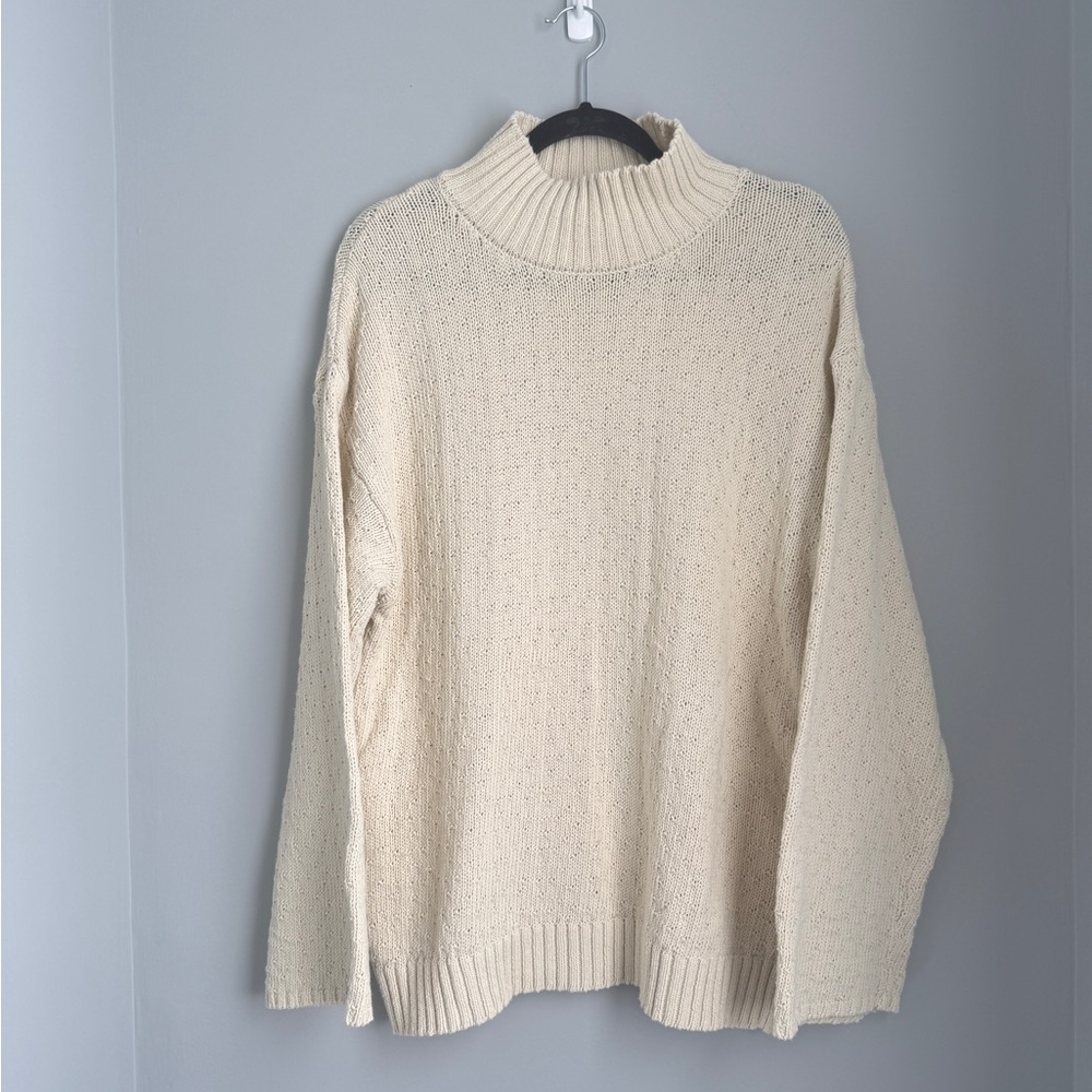 free-est Free People Cream 100% Cotton Mockneck Pullover Sweater Small Knit - Picture 5 of 5